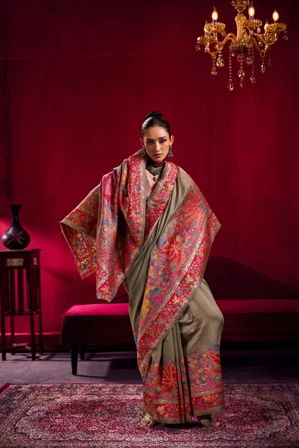 Premium_Olive_Green_Kanjivaram_Silk_Saree_With_Rich_Multicolor_Floral_Zari_Border_Kanjivaram_Saree_Silk_Saree
