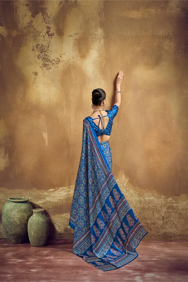 Royal_Blue_Printed_Silk_Saree_With_Ajrakh_Inspired_Traditional_Motifs_Ajrakh_Saree_Satin_Saree