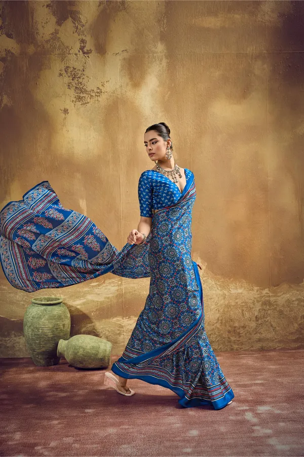 Royal_Blue_Printed_Silk_Saree_With_Ajrakh_Inspired_Traditional_Motifs_Ajrakh_Saree_Satin_Saree