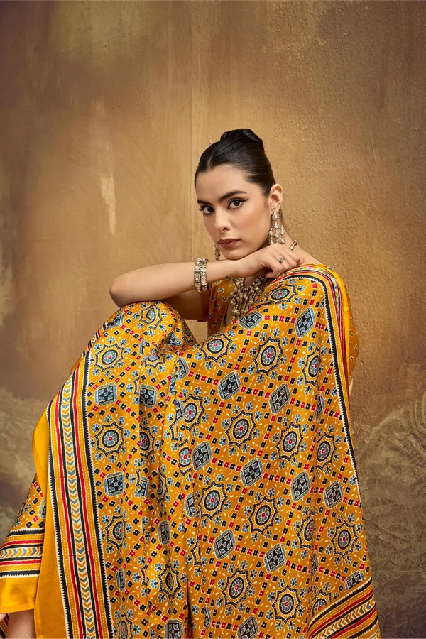Mustard_Yellow_Printed_Silk_Saree_With_Ajrakh_Inspired_Geometric_Motifs_Ajrakh_Saree_Satin_Saree