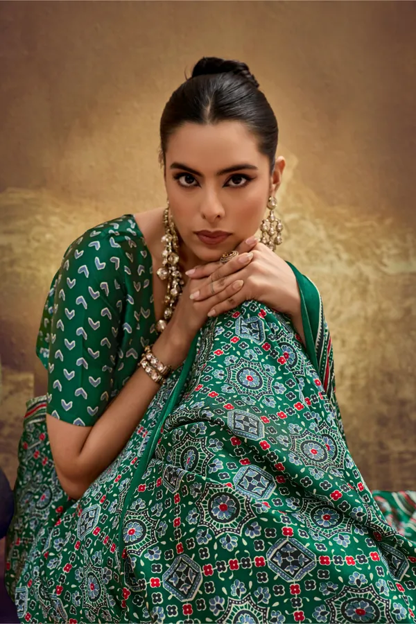 Green_Printed_Silk_Saree_With_Traditional_Ajrakh_Motifs_Ajrakh_Saree_Satin_Saree
