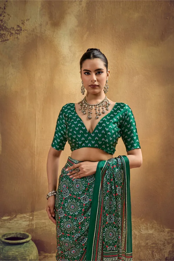 Green_Printed_Silk_Saree_With_Traditional_Ajrakh_Motifs_Ajrakh_Saree_Satin_Saree