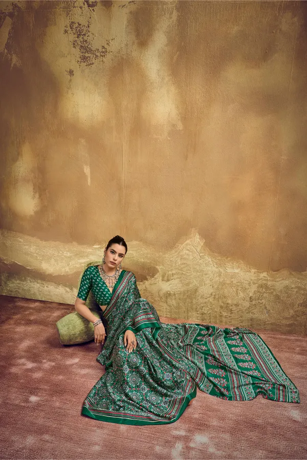 Green_Printed_Silk_Saree_With_Traditional_Ajrakh_Motifs_Ajrakh_Saree_Satin_Saree