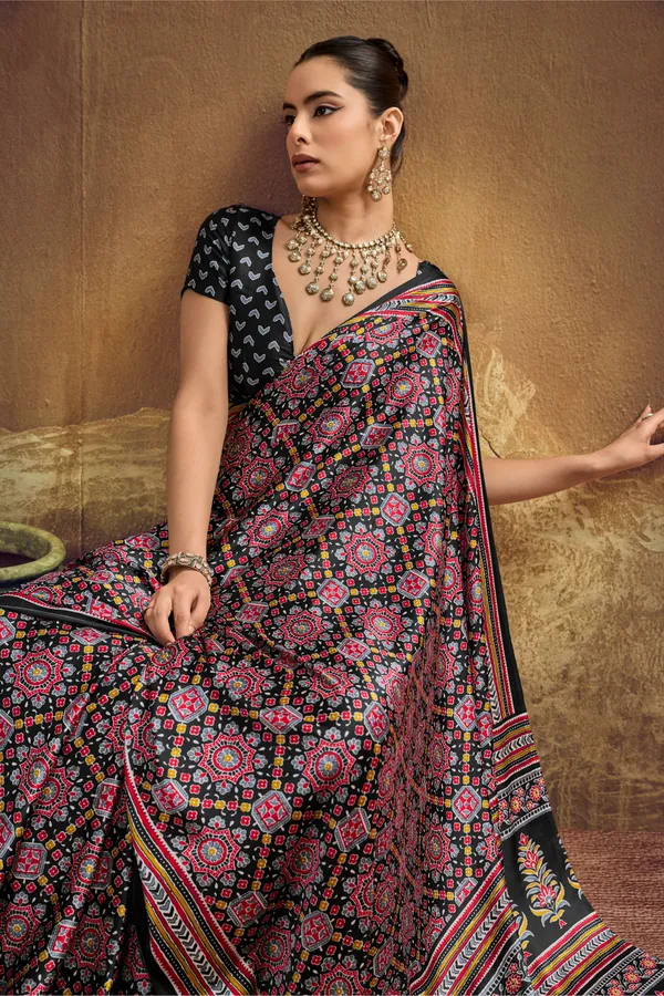 Black_Printed_Silk_Saree_With_Ajrakh_Motifs_Ajrakh_Saree_Satin_Saree