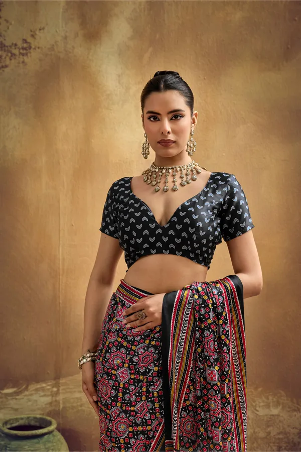 Black_Printed_Silk_Saree_With_Ajrakh_Motifs_Ajrakh_Saree_Satin_Saree