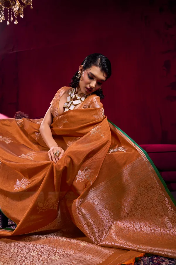 Rust_Orange_Linen_Silk_Saree_For_Women_With_Elegant_Woven_Border_Banarasi_Saree_Silk_Saree