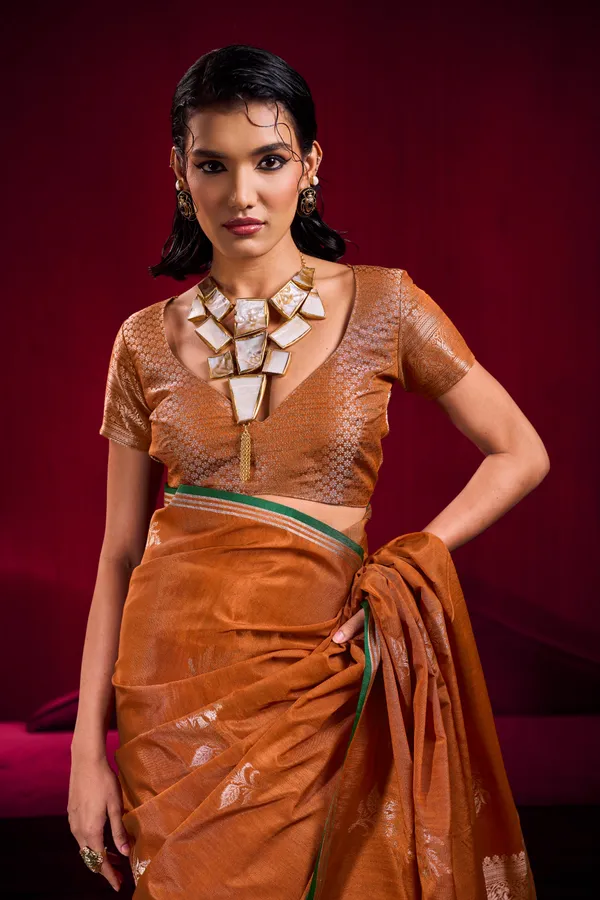 Rust_Orange_Linen_Silk_Saree_For_Women_With_Elegant_Woven_Border_Banarasi_Saree_Silk_Saree