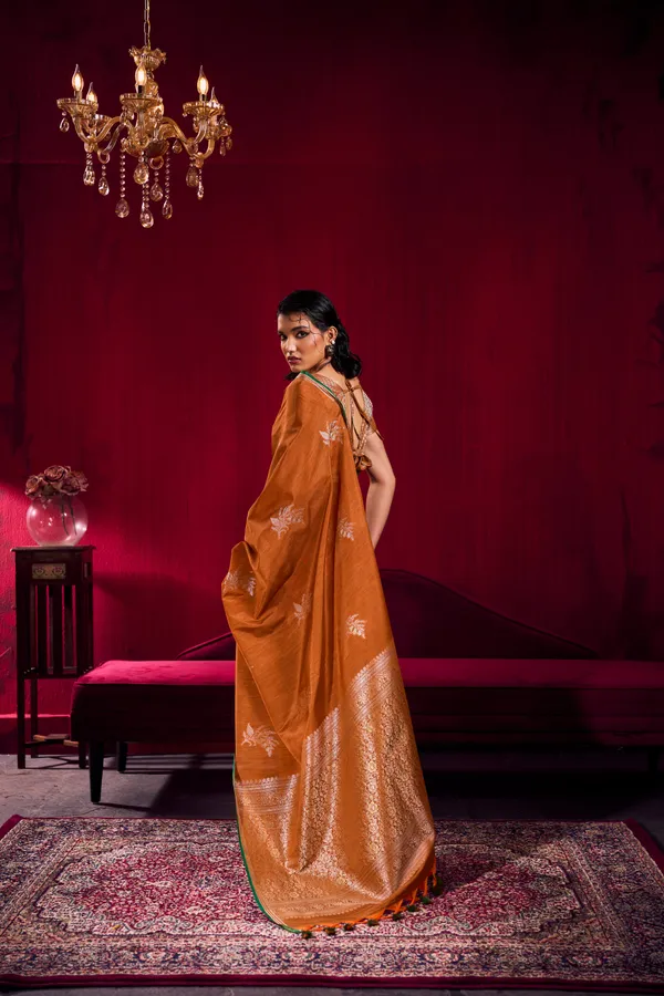 Rust_Orange_Linen_Silk_Saree_For_Women_With_Elegant_Woven_Border_Banarasi_Saree_Silk_Saree