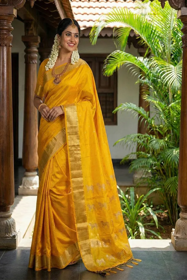 Mustard_Yellow_Traditional_Silk_Saree_For_Women_With_Golden_Zari_Border_Default_Title