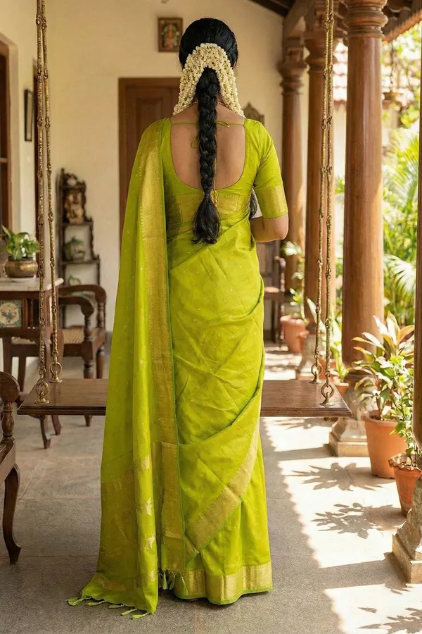 Elegant_Lime_Green_Soft_Silk_Saree_With_Golden_Zari_Border_Default_Title