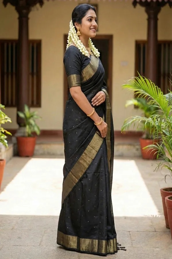Elegant_Black_Soft_Silk_Saree_With_Golden_Zari_Border_Default_Title