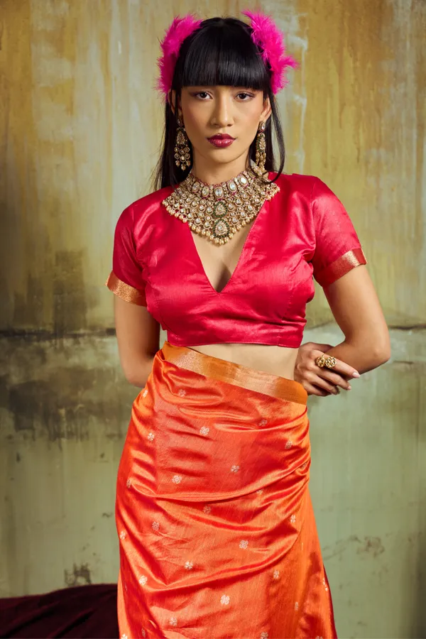Orange_Soft_Silk_Saree_For_Women_With_Golden_Zari_Border_Default_Title