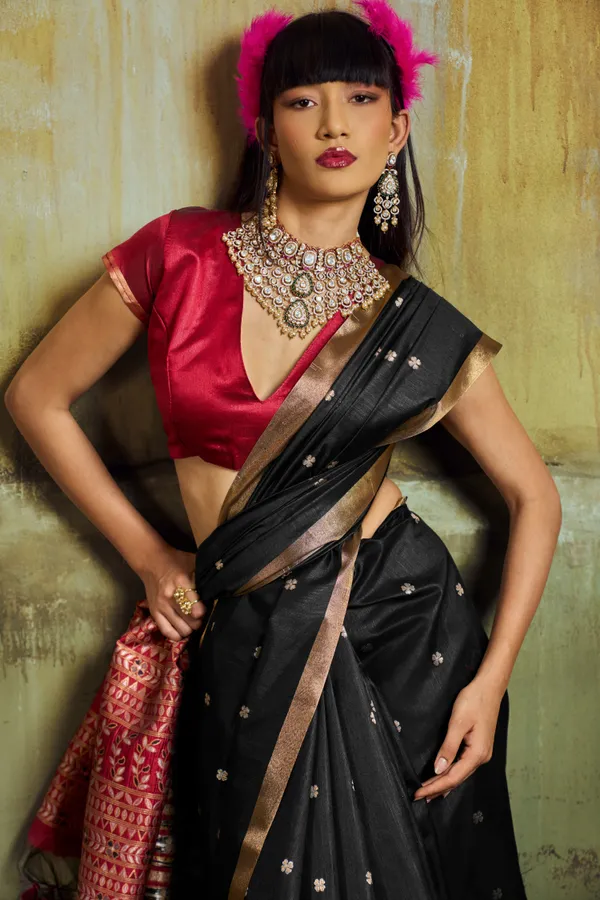 Jet_Black_Banarasi_Silk_Saree_With_Rich_Zari_Work_Default_Title