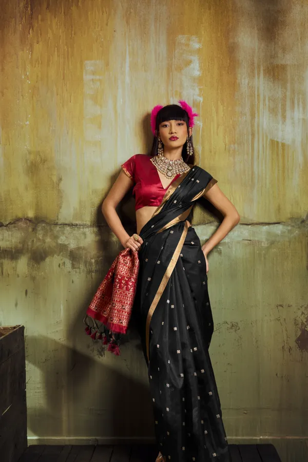 Jet_Black_Banarasi_Silk_Saree_With_Rich_Zari_Work_Default_Title