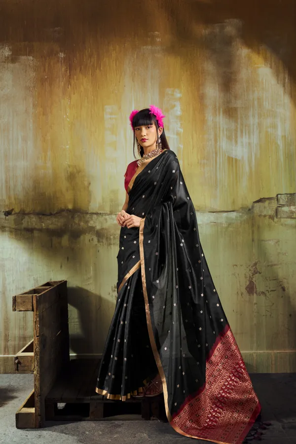 Jet_Black_Banarasi_Silk_Saree_With_Rich_Zari_Work_Default_Title