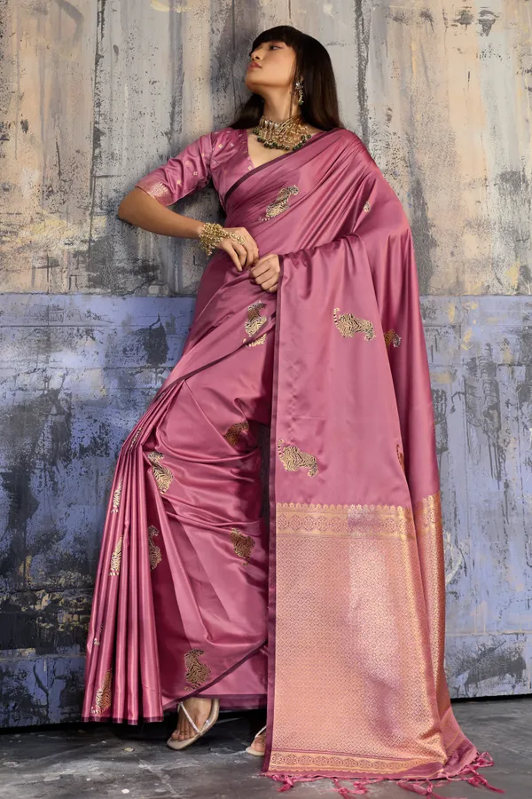 Mauve_Pink_Designer_Katan_Silk_Saree_With_Antique_Zari_Border_And_Tiger_Buttas_Default_Title