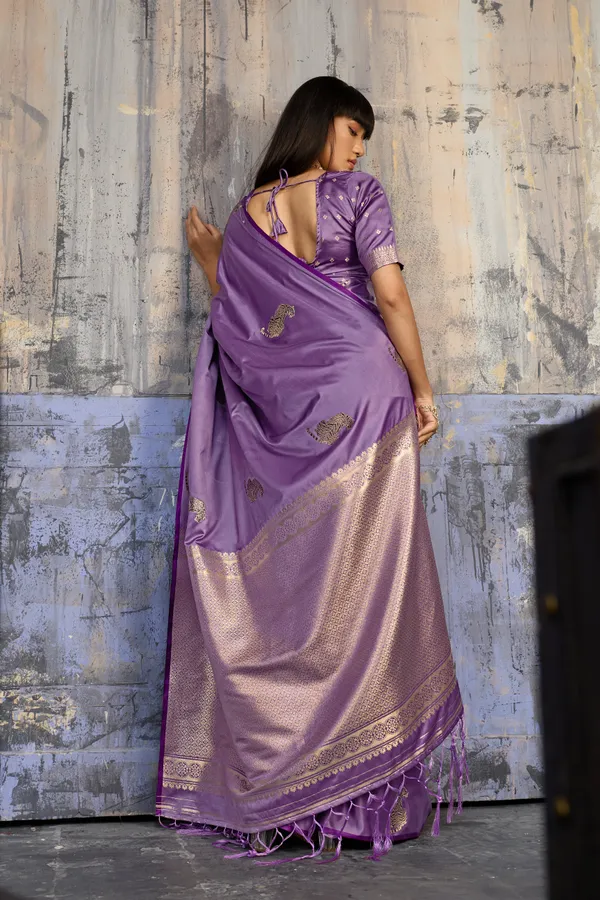 Royal_Violet_Katan_Silk_Saree_With_Antique_Zari_Border_And_Tiger_Buttas_Default_Title