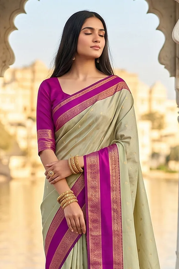 Elegant_Light_Sage_Green_Soft_Silk_Saree_With_Rani_Pink_Zari_Border_For_Women_Default_Title