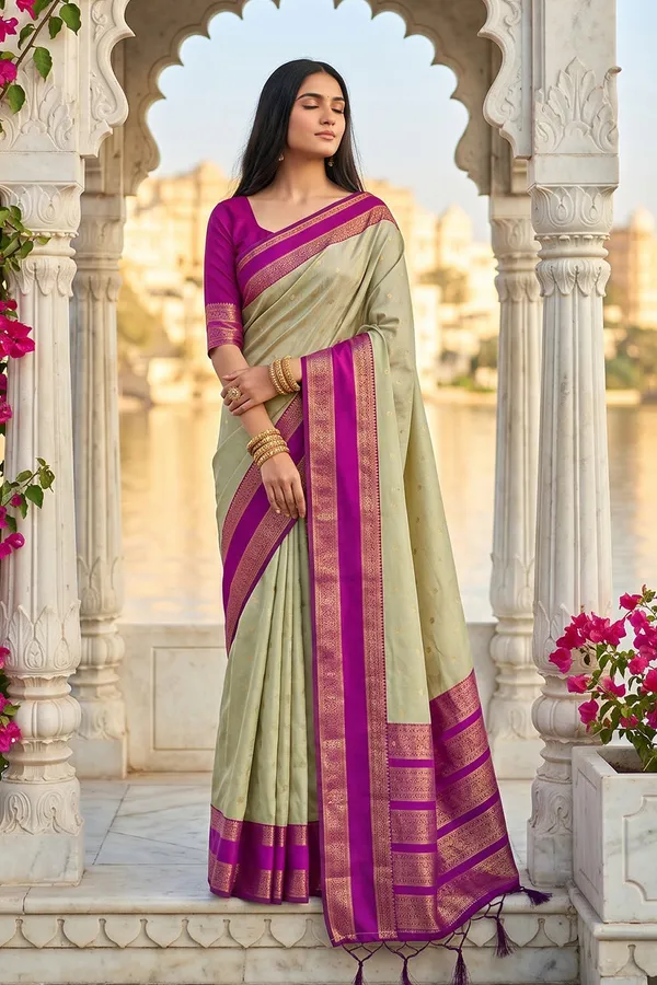 Elegant_Light_Sage_Green_Soft_Silk_Saree_With_Rani_Pink_Zari_Border_For_Women_Default_Title