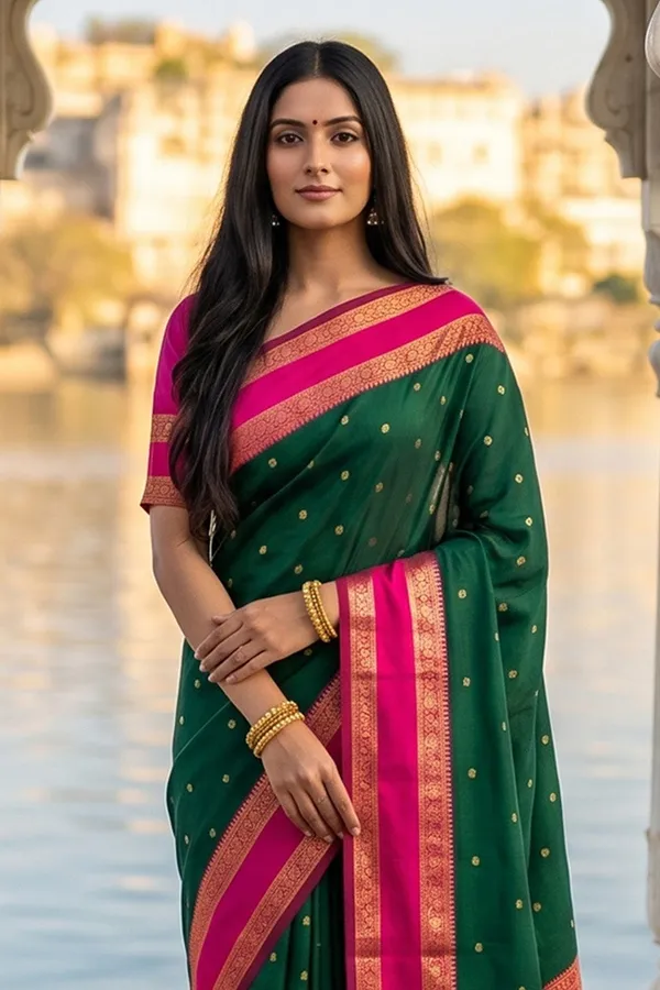 Elegant_Dark_Green_Soft_Silk_Saree_With_Rani_Pink_Zari_Border_For_Women_Default_Title