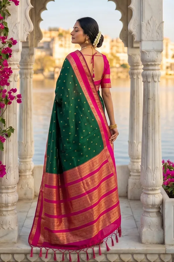 Elegant_Dark_Green_Soft_Silk_Saree_With_Rani_Pink_Zari_Border_For_Women_Default_Title