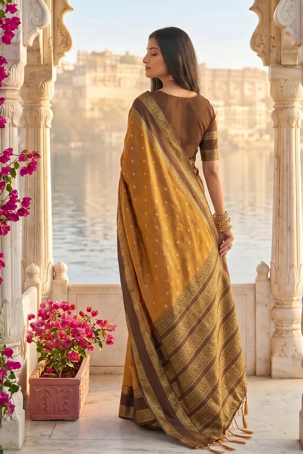 Elegant_Mustard_Brown_Soft_Silk_Saree_With_Rich_Golden_Zari_Border_For_Women_Default_Title
