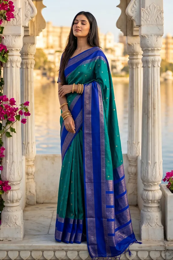 Elegant_Teal_Blue_Soft_Silk_Saree_With_Royal_Blue_Zari_Border_For_Women_Default_Title