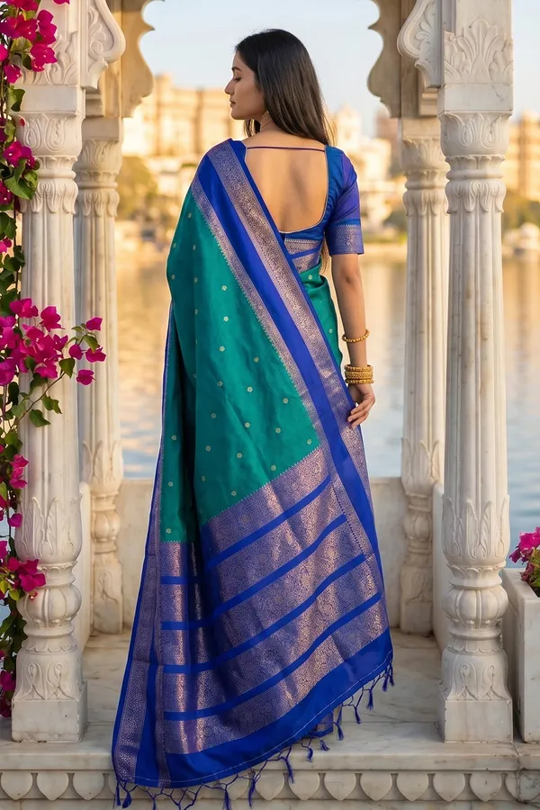 Elegant_Teal_Blue_Soft_Silk_Saree_With_Royal_Blue_Zari_Border_For_Women_Default_Title