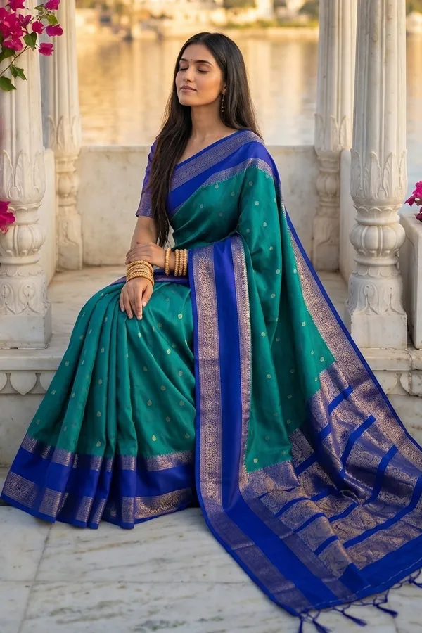 Elegant_Teal_Blue_Soft_Silk_Saree_With_Royal_Blue_Zari_Border_For_Women_Default_Title