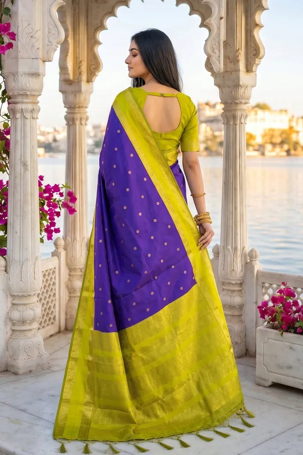 Elegant_Royal_Purple_Soft_Silk_Saree_With_Lime_Green_Zari_Border_For_Women_Default_Title