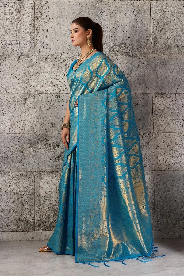 Firoza_Blue_Banarasi_Kanjivaram_Silk_Saree_With_Rich_Zari_Work_Default_Title