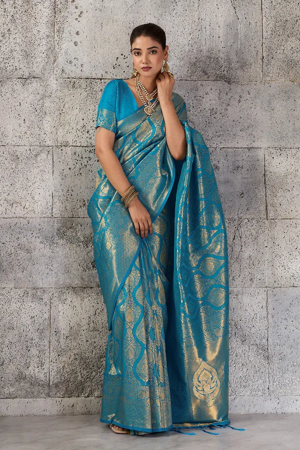 Firoza_Blue_Banarasi_Kanjivaram_Silk_Saree_With_Rich_Zari_Work_Default_Title