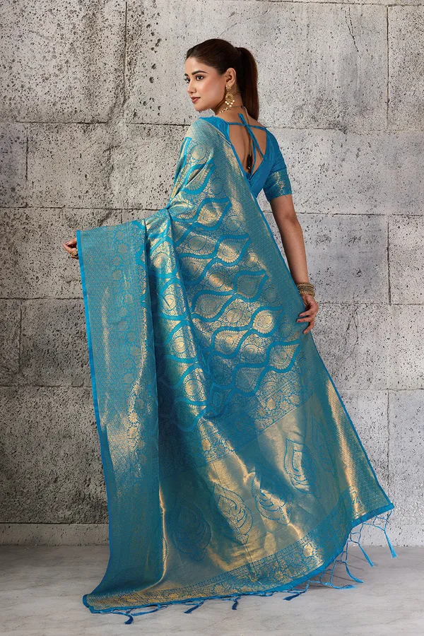 Firoza_Blue_Banarasi_Kanjivaram_Silk_Saree_With_Rich_Zari_Work_Default_Title