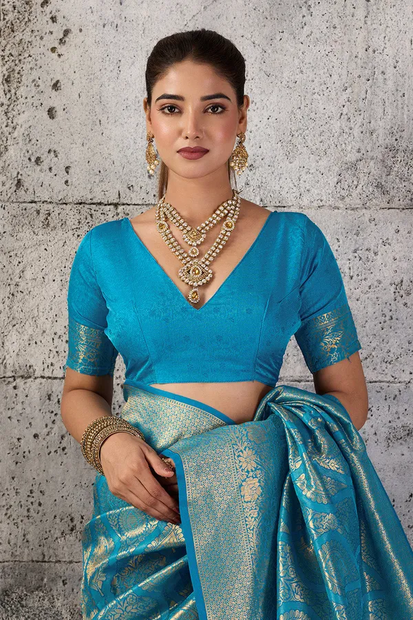 Firoza_Blue_Banarasi_Kanjivaram_Silk_Saree_With_Rich_Zari_Work_Default_Title