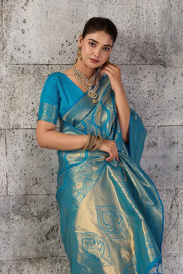 Firoza_Blue_Banarasi_Kanjivaram_Silk_Saree_With_Rich_Zari_Work_Default_Title
