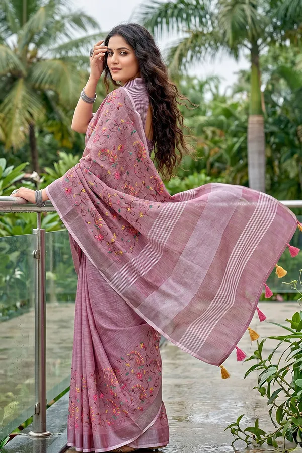 Onion_Pink_Mauve_Linen_Cotton_Saree_With_Floral_Embroidery_Work_Default_Title