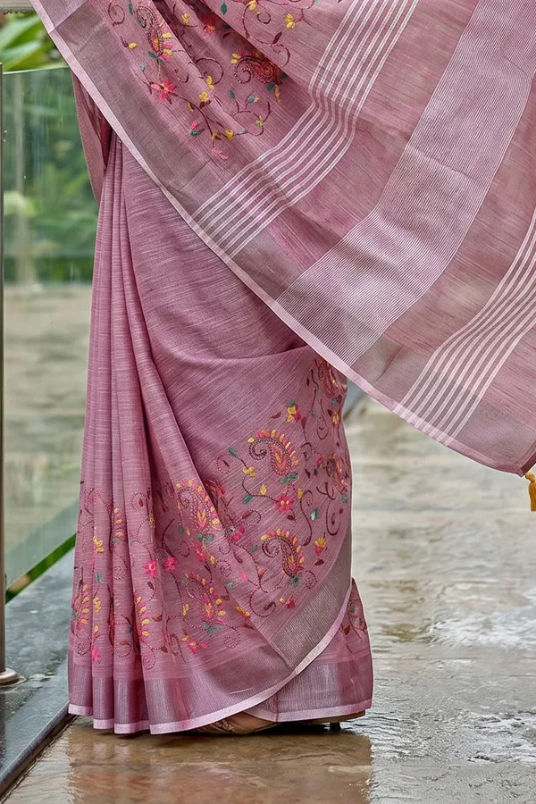 Onion_Pink_Mauve_Linen_Cotton_Saree_With_Floral_Embroidery_Work_Default_Title