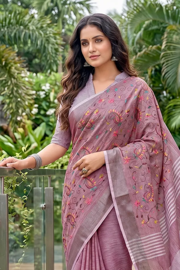 Onion_Pink_Mauve_Linen_Cotton_Saree_With_Floral_Embroidery_Work_Default_Title