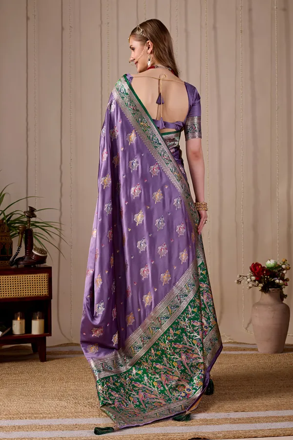 Lavender_Purple_Banarasi_Kanjivaram_Silk_Saree_With_Rich_Green_Zari_Work_Default_Title