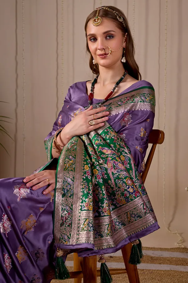 Lavender_Purple_Banarasi_Kanjivaram_Silk_Saree_With_Rich_Green_Zari_Work_Default_Title