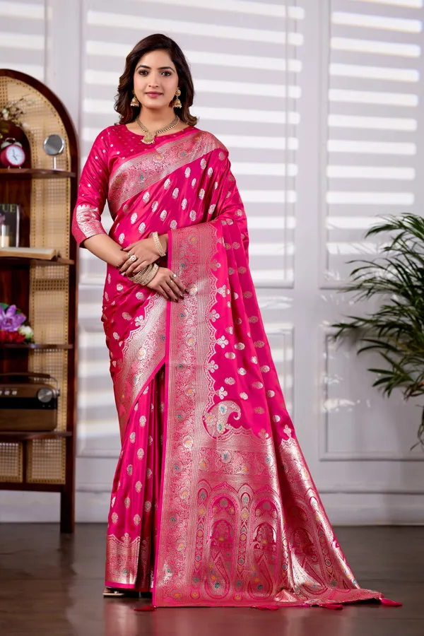 Rani_Pink_Banarasi_Kanjivaram_Silk_Saree_With_Rich_Zari_Work_Default_Title
