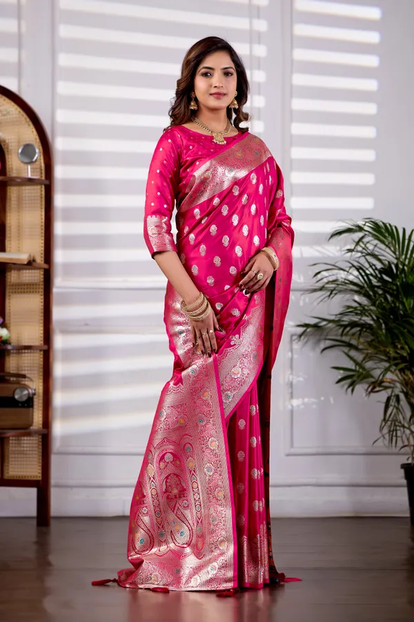 Rani_Pink_Banarasi_Kanjivaram_Silk_Saree_With_Rich_Zari_Work_Default_Title