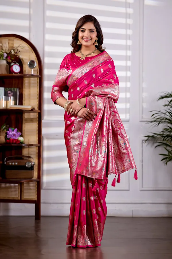 Rani_Pink_Banarasi_Kanjivaram_Silk_Saree_With_Rich_Zari_Work_Default_Title