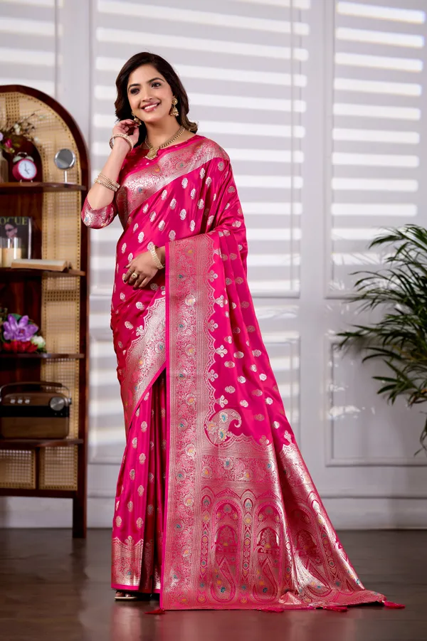 Rani_Pink_Banarasi_Kanjivaram_Silk_Saree_With_Rich_Zari_Work_Default_Title