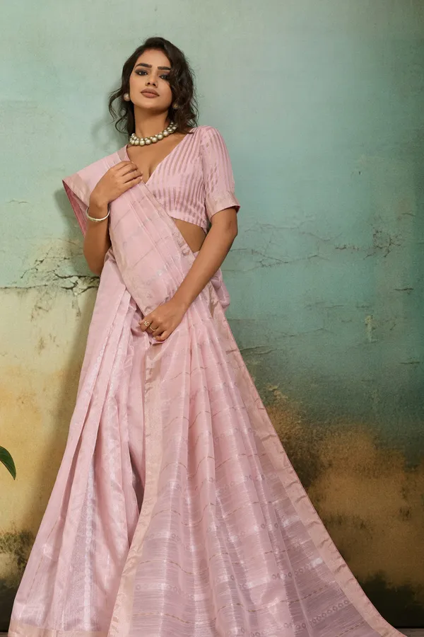 Light_Pink_Organza_Silk_Saree_With_Subtle_Zari_Stripes_Default_Title