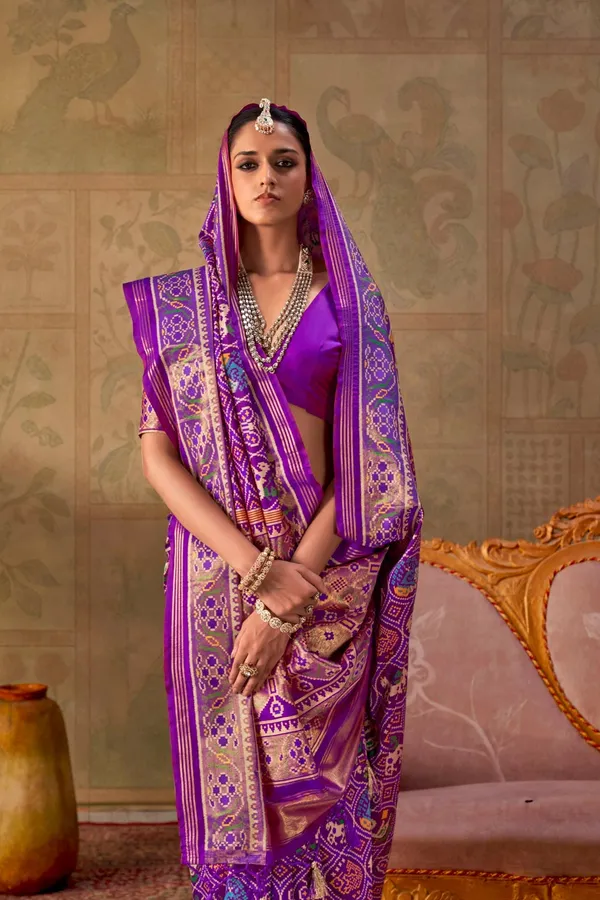 Violet_Purple_Banarasi_Silk_Patola_Saree_With_Rich_Weave_Heritage_Motifs_Default_Title