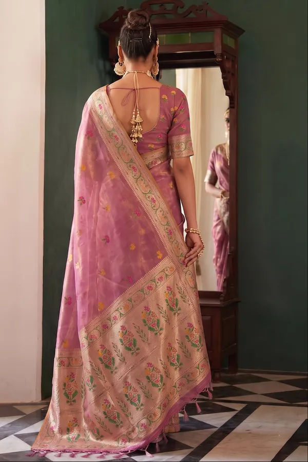 Mauve_Pink_Chanderi_Organza_Saree_With_Minakar_Zari_Border_Default_Title