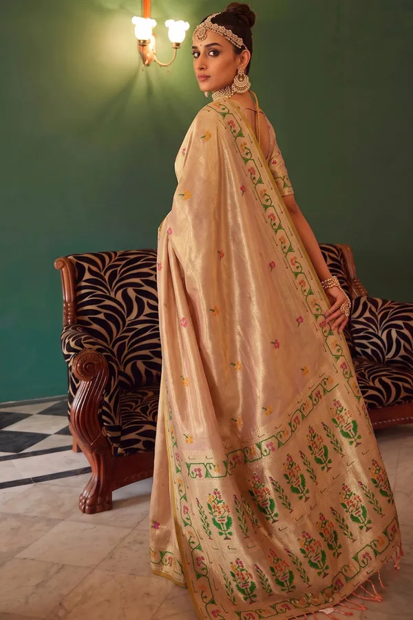 Peach_Beige_Chanderi_Organza_Saree_With_Minakari_Zari_Border_Default_Title