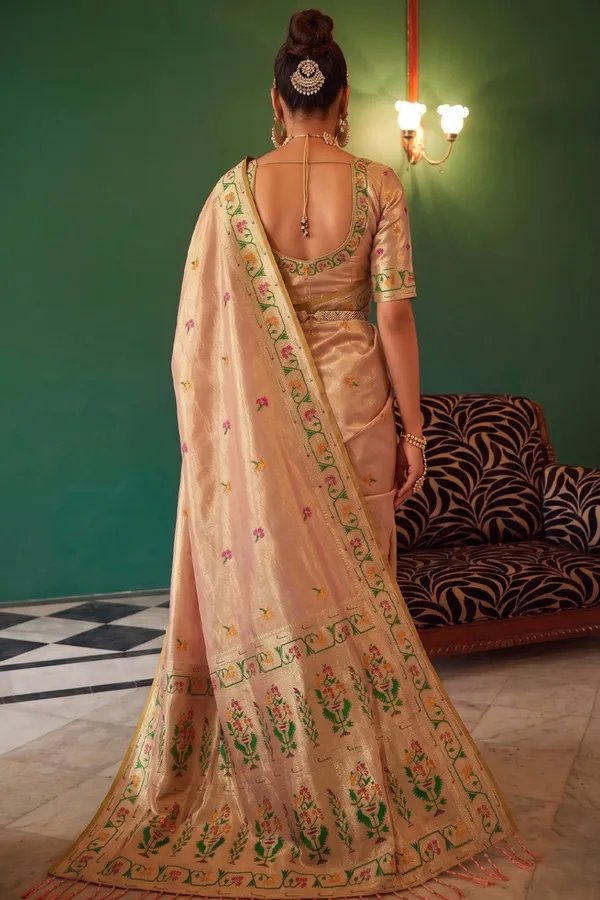 Peach_Beige_Chanderi_Organza_Saree_With_Minakari_Zari_Border_Default_Title