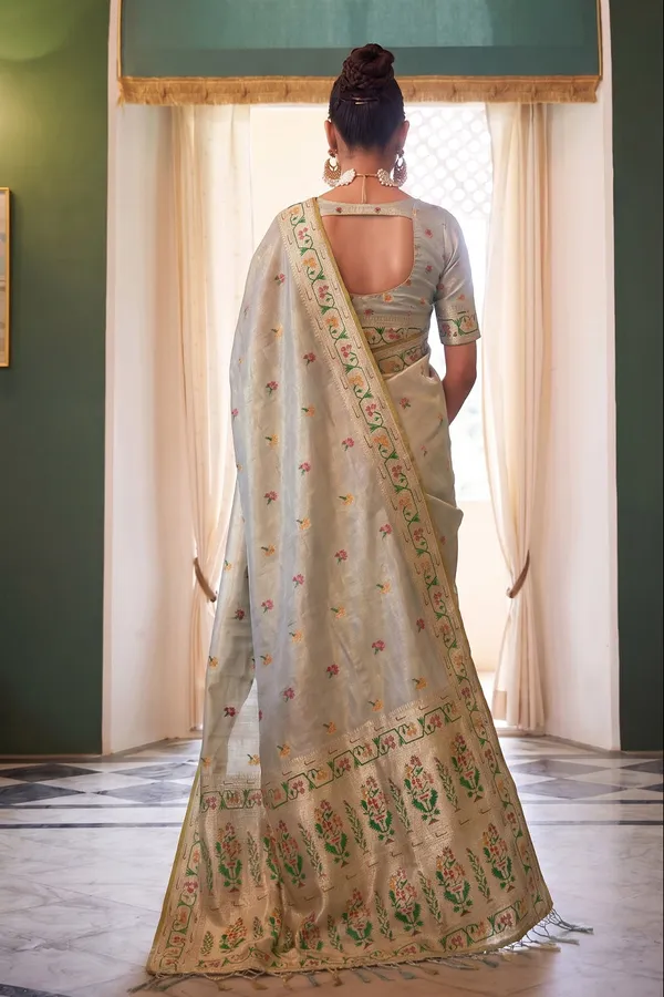 Powder_Blue_Chanderi_Organza_Saree_With_Minakari_Zari_Border_Default_Title